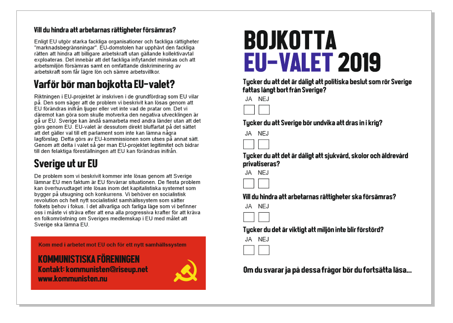 Flygblad: Bojkotta EU-valet